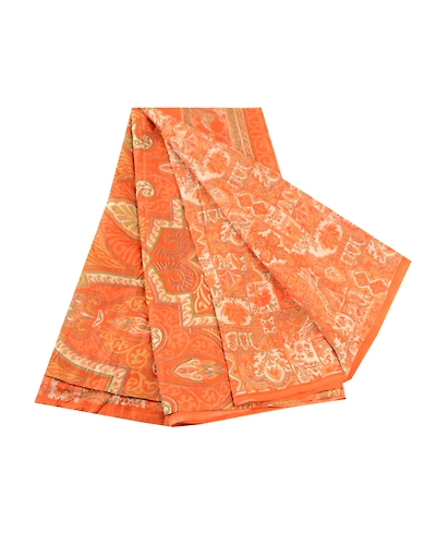 Sanskriti Vintage Orange Printed Sarees Pure Silk Soft Sari Floral Craft Fabric, PR-59261-Orange-Printed Floral Design-Pure Silk-6