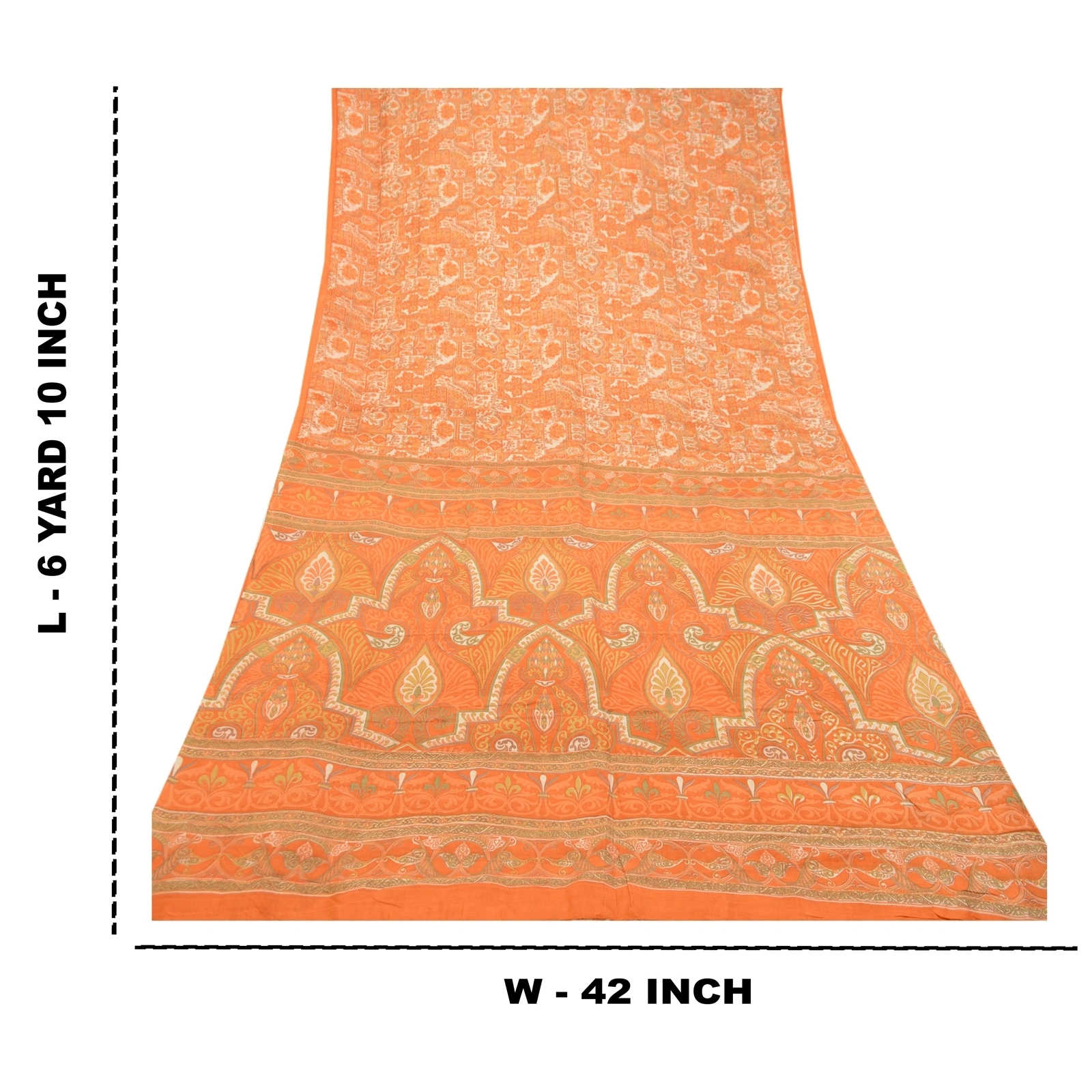 Sanskriti Vintage Orange Printed Sarees Pure Silk Soft Sari Floral Craft Fabric, PR-59261-Orange-Printed Floral Design-Pure Silk-8