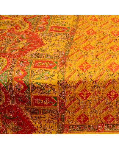 Sanskriti Vintage Yellow 100% Pure Silk Printed Sarees Sari Floral Craft Fabric, PR-59278-Yellow-Printed Floral Design-Pure Silk-3