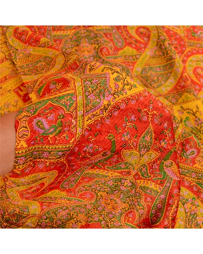 Sanskriti Vintage Yellow 100% Pure Silk Printed Sarees Sari Floral Craft Fabric, PR-59278-Yellow-Printed Floral Design-Pure Silk-5