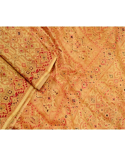 Sanskriti Vintage Beige Indian Pure Silk Printed Sarees Sari 5Yd Craft Fabric, PR-59280-Beige-Printed Floral Design-Pure Silk-1
