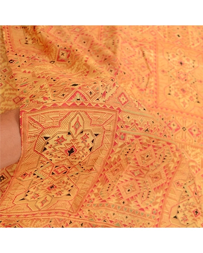 Sanskriti Vintage Beige Indian Pure Silk Printed Sarees Sari 5Yd Craft Fabric, PR-59280-Beige-Printed Floral Design-Pure Silk-5