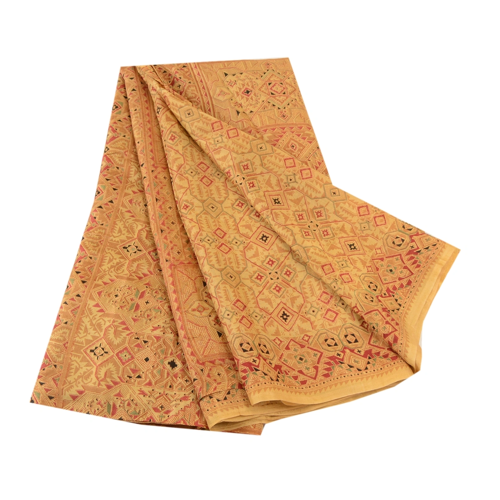 Sanskriti Vintage Beige Indian Pure Silk Printed Sarees Sari 5Yd Craft Fabric, PR-59280-Beige-Printed Floral Design-Pure Silk-6