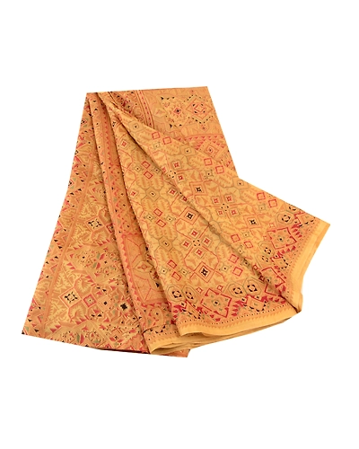 Sanskriti Vintage Beige Indian Pure Silk Printed Sarees Sari 5Yd Craft Fabric, PR-59280-Beige-Printed Floral Design-Pure Silk-6