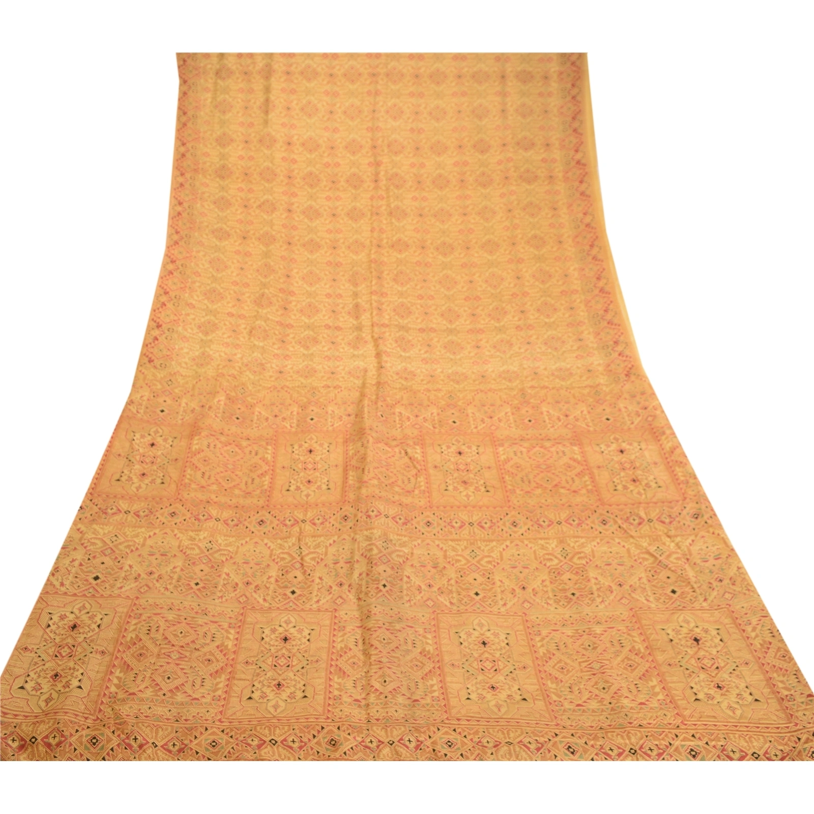 Sanskriti Vintage Beige Indian Pure Silk Printed Sarees Sari 5Yd Craft Fabric, PR-59280-Beige-Printed Floral Design-Pure Silk-7