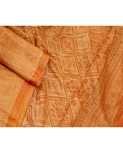 Sanskriti Vintage Saffron 100% Pure Silk Print Sarees Sari Floral Craft Fabric, PR-59283-Saffron-Printed Floral Design-Pure Silk-1