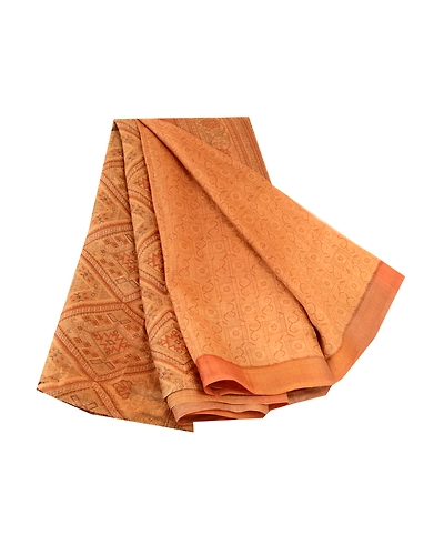 Sanskriti Vintage Saffron 100% Pure Silk Print Sarees Sari Floral Craft Fabric, PR-59283-Saffron-Printed Floral Design-Pure Silk-6