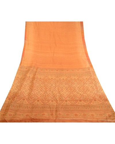 Sanskriti Vintage Saffron 100% Pure Silk Print Sarees Sari Floral Craft Fabric, PR-59283-Saffron-Printed Floral Design-Pure Silk-7