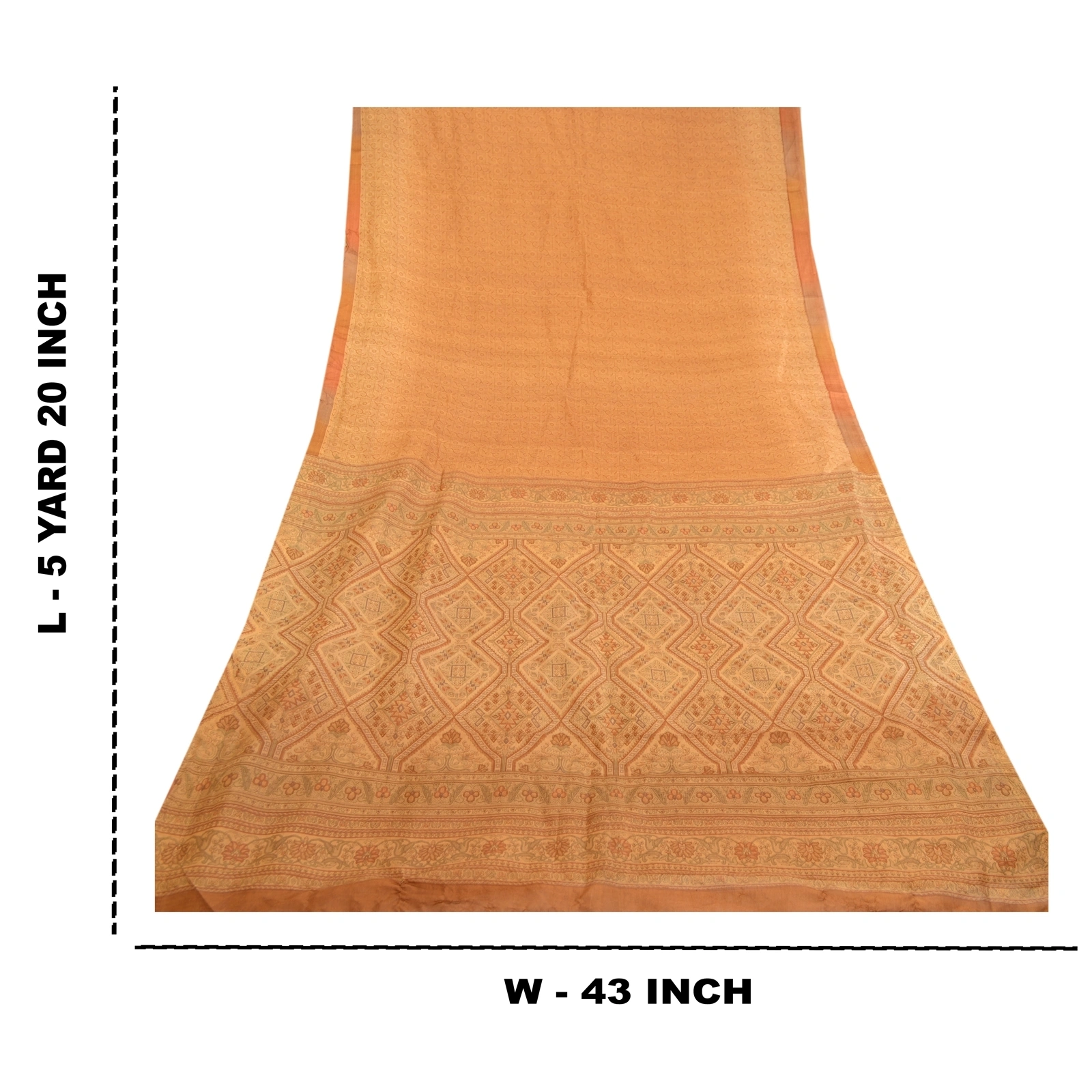 Sanskriti Vintage Saffron 100% Pure Silk Print Sarees Sari Floral Craft Fabric, PR-59283-Saffron-Printed Floral Design-Pure Silk-8