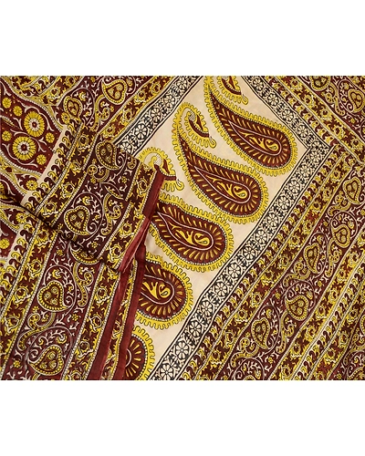 Sanskriti Vintage Brown 100% Pure Silk Print Sarees Sari Floral 5Yd Craft Fabric, PR-59285-Brown-Printed Floral Design-Pure Silk-2