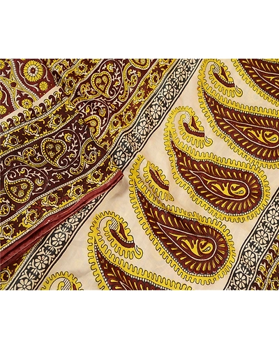 Sanskriti Vintage Brown 100% Pure Silk Print Sarees Sari Floral 5Yd Craft Fabric, PR-59285-Brown-Printed Floral Design-Pure Silk-3
