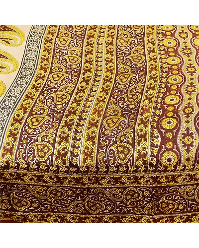 Sanskriti Vintage Brown 100% Pure Silk Print Sarees Sari Floral 5Yd Craft Fabric, PR-59285-Brown-Printed Floral Design-Pure Silk-4