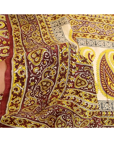 Sanskriti Vintage Brown 100% Pure Silk Print Sarees Sari Floral 5Yd Craft Fabric, PR-59285-Brown-Printed Floral Design-Pure Silk-6