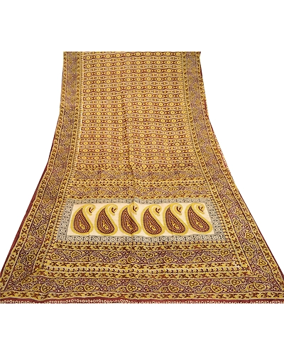Sanskriti Vintage Brown 100% Pure Silk Print Sarees Sari Floral 5Yd Craft Fabric, PR-59285-Brown-Printed Floral Design-Pure Silk-8