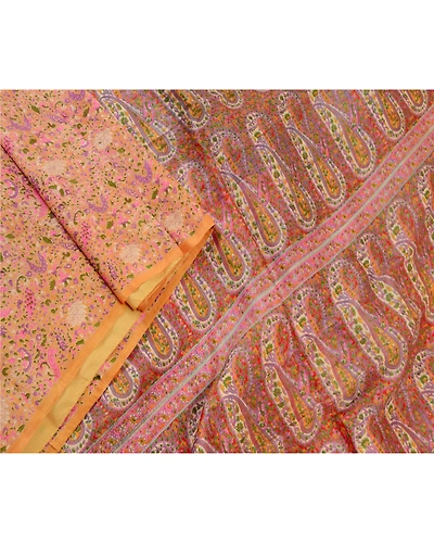 Sanskriti Vintage Brown 100% Pure Silk Printed Sarees Sari Floral Craft Fabric, PR-59286-Brown-Printed Floral Design-Pure Silk-1