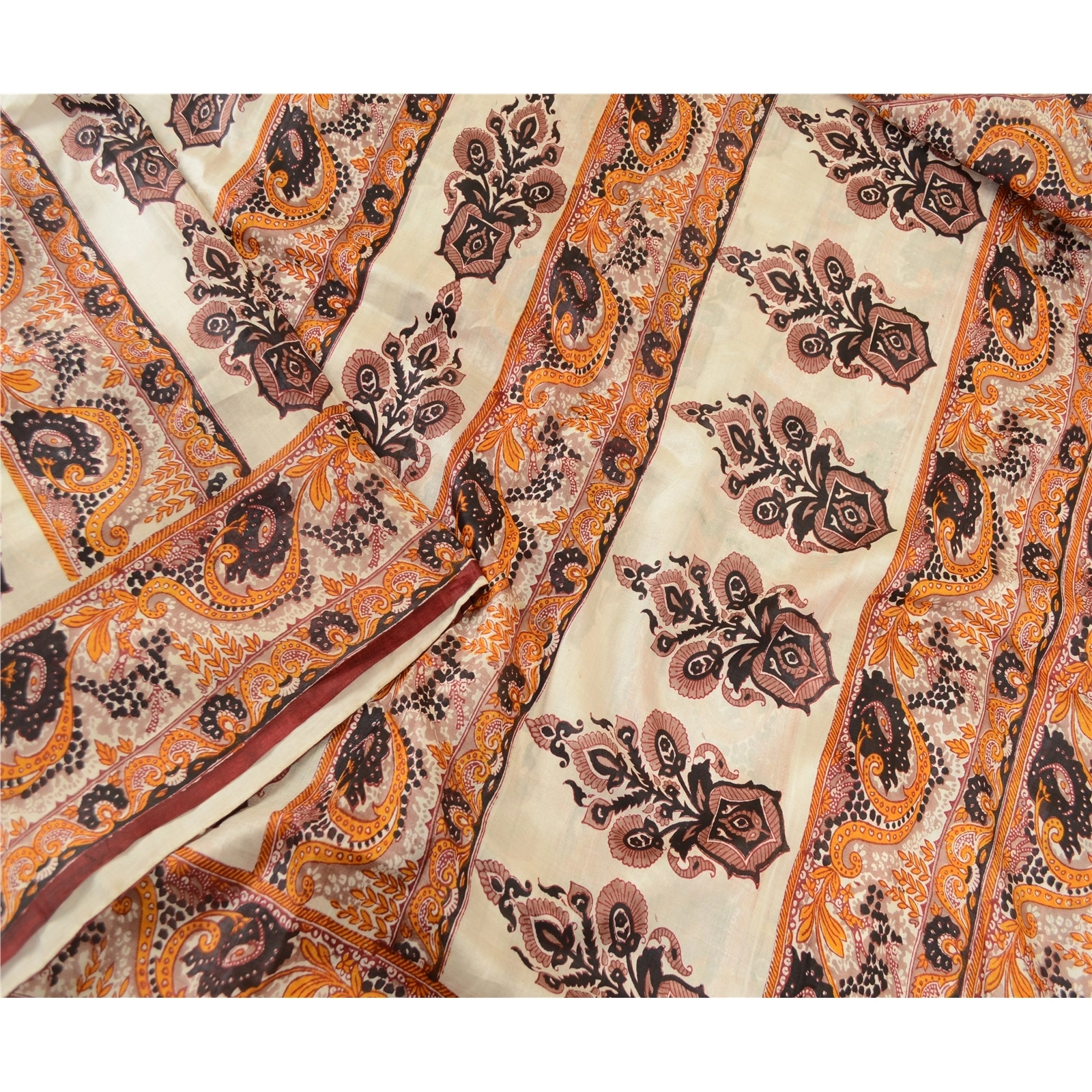 Sanskriti Vintage Multi Sarees 100% Pure Silk Printed Sari 5Yd Soft Craft Fabric, PR-59304-Multi-Printed Floral Design-Pure Silk-3