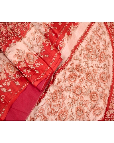 Sanskriti Vintage Red Indian Sarees Pure Silk Printed Sari Soft 5Yd Craft Fabric, PR-59309-Red-Printed Floral Design-Pure Silk-1