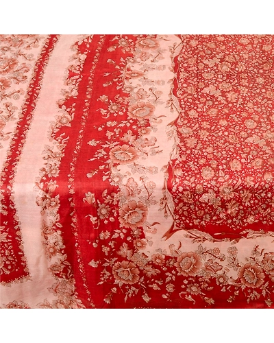 Sanskriti Vintage Red Indian Sarees Pure Silk Printed Sari Soft 5Yd Craft Fabric, PR-59309-Red-Printed Floral Design-Pure Silk-3