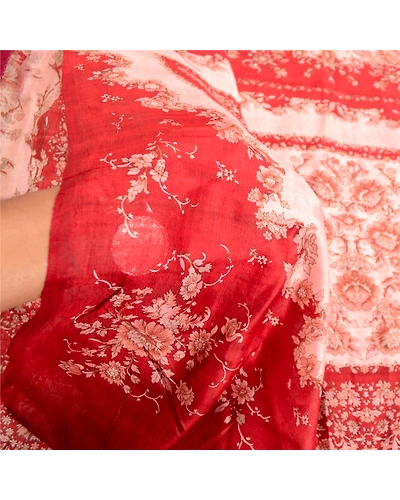 Sanskriti Vintage Red Indian Sarees Pure Silk Printed Sari Soft 5Yd Craft Fabric, PR-59309-Red-Printed Floral Design-Pure Silk-5
