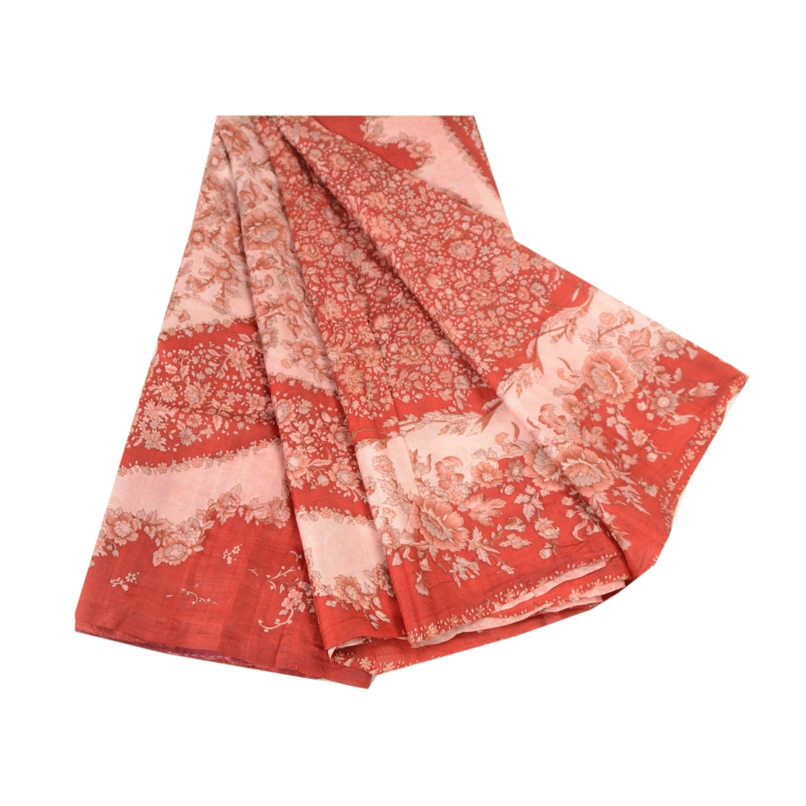 Sanskriti Vintage Red Indian Sarees Pure Silk Printed Sari Soft 5Yd Craft Fabric, PR-59309-Red-Printed Floral Design-Pure Silk-6