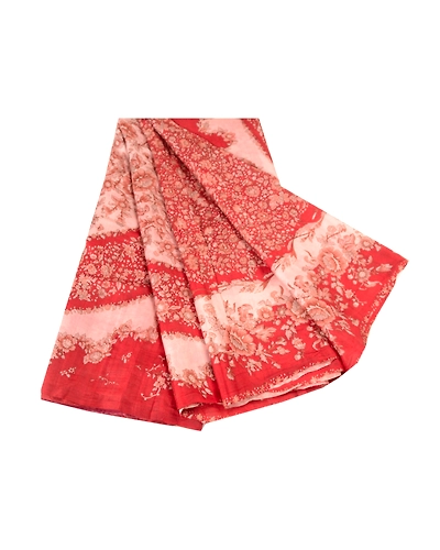 Sanskriti Vintage Red Indian Sarees Pure Silk Printed Sari Soft 5Yd Craft Fabric, PR-59309-Red-Printed Floral Design-Pure Silk-6