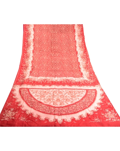 Sanskriti Vintage Red Indian Sarees Pure Silk Printed Sari Soft 5Yd Craft Fabric, PR-59309-Red-Printed Floral Design-Pure Silk-7