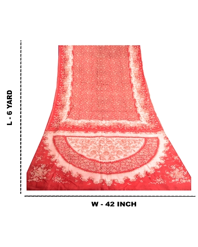 Sanskriti Vintage Red Indian Sarees Pure Silk Printed Sari Soft 5Yd Craft Fabric, PR-59309-Red-Printed Floral Design-Pure Silk-8