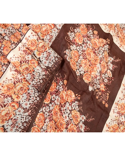 Sanskriti Vintage Brown Indian Sarees Pure Silk Printed Sari 5Yd Craft Fabric, PR-59315-Brown-Printed Floral Design-Pure Silk-1