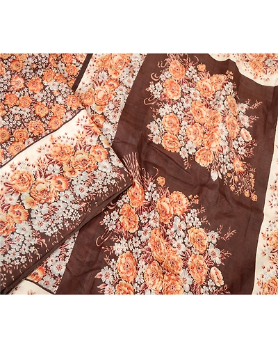 Sanskriti Vintage Brown Indian Sarees Pure Silk Printed Sari 5Yd Craft Fabric, PR-59315-Brown-Printed Floral Design-Pure Silk-2