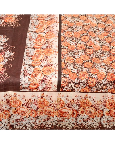 Sanskriti Vintage Brown Indian Sarees Pure Silk Printed Sari 5Yd Craft Fabric, PR-59315-Brown-Printed Floral Design-Pure Silk-3