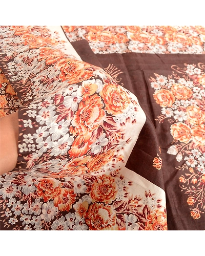 Sanskriti Vintage Brown Indian Sarees Pure Silk Printed Sari 5Yd Craft Fabric, PR-59315-Brown-Printed Floral Design-Pure Silk-5