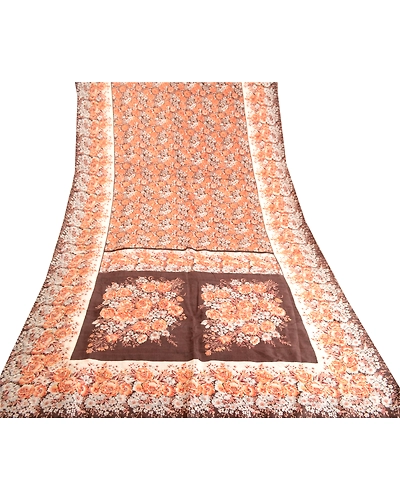 Sanskriti Vintage Brown Indian Sarees Pure Silk Printed Sari 5Yd Craft Fabric, PR-59315-Brown-Printed Floral Design-Pure Silk-7