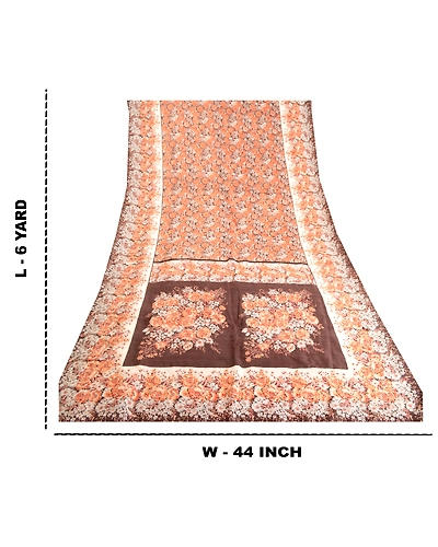 Sanskriti Vintage Brown Indian Sarees Pure Silk Printed Sari 5Yd Craft Fabric, PR-59315-Brown-Printed Floral Design-Pure Silk-8