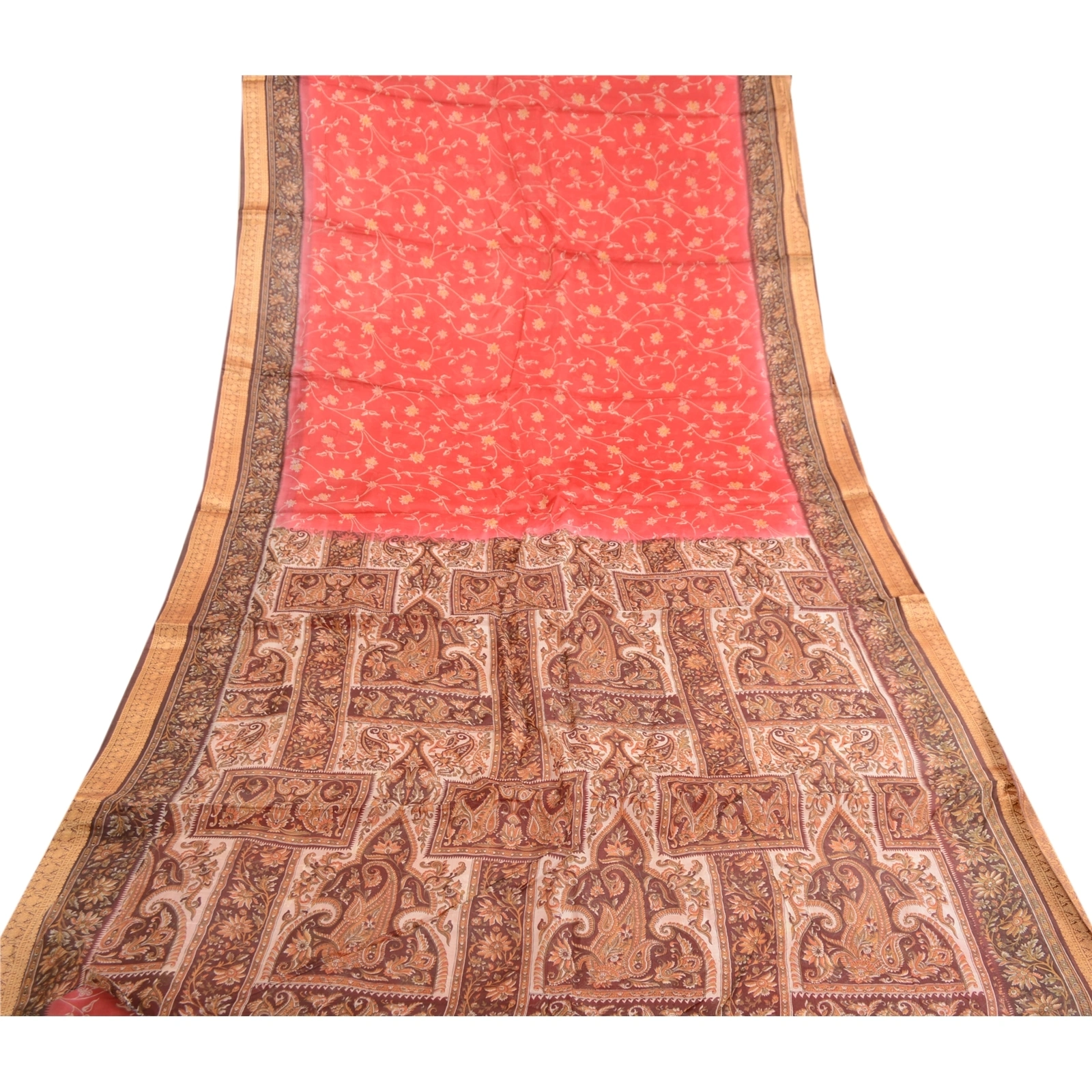 Sanskriti Vintage Red Indian Sarees Pure Silk Printed Sari Floral Craft Fabric, PR-59316-Red-Printed Floral Design-Pure Silk-8