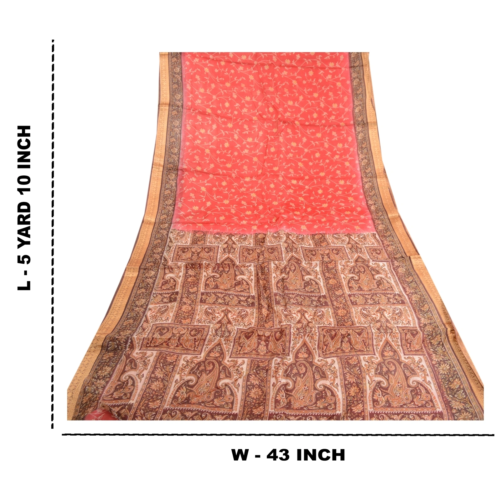 Sanskriti Vintage Red Indian Sarees Pure Silk Printed Sari Floral Craft Fabric, PR-59316-Red-Printed Floral Design-Pure Silk-9