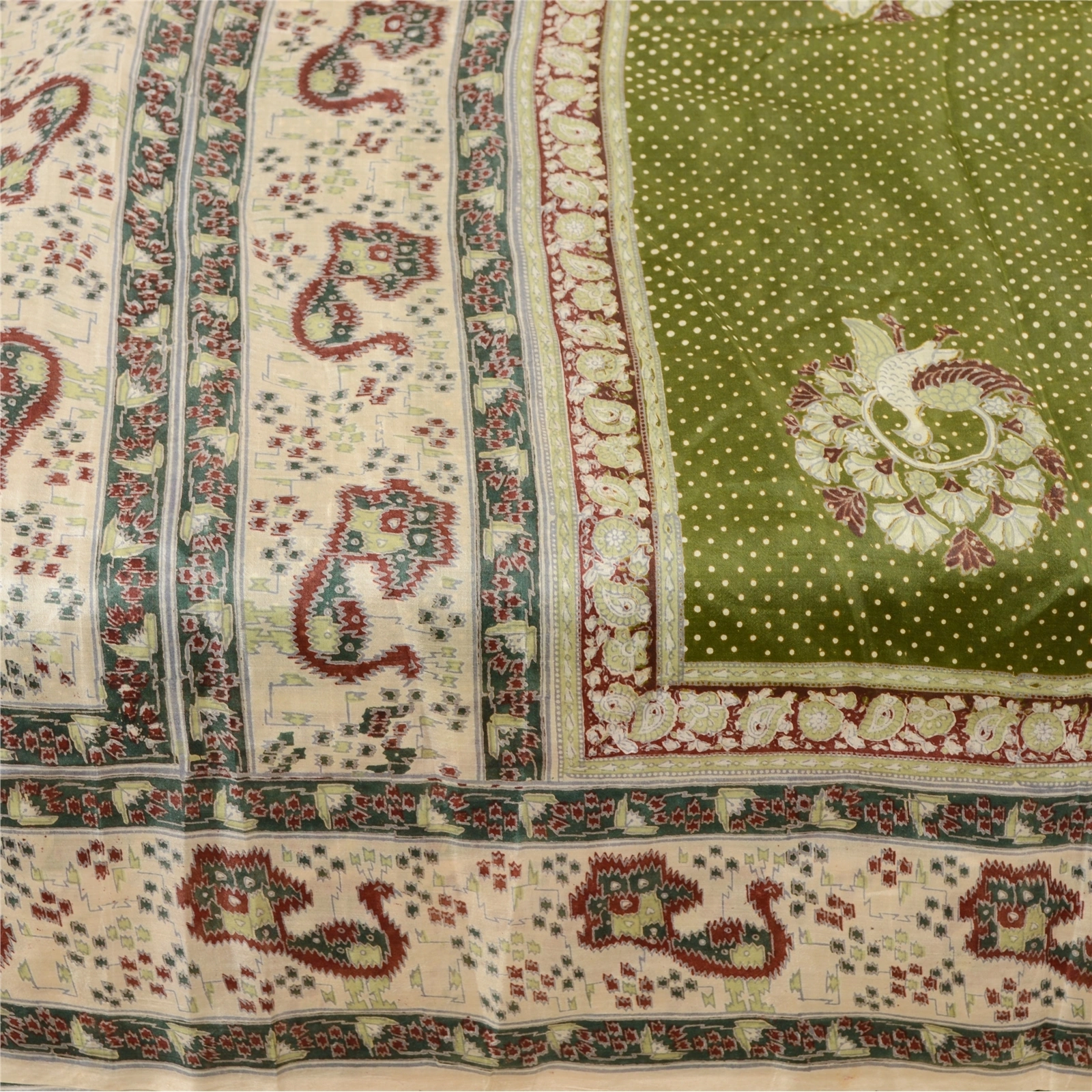 Sanskriti Vintage Green Indian Sarees Pure Silk Printed Sari Soft Craft Fabric, PR-59318-Green-Printed Floral Design-Pure Silk-4