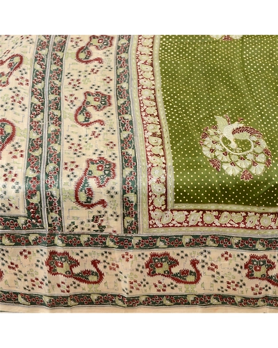 Sanskriti Vintage Green Indian Sarees Pure Silk Printed Sari Soft Craft Fabric, PR-59318-Green-Printed Floral Design-Pure Silk-4