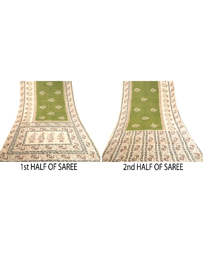 Sanskriti Vintage Green Indian Sarees Pure Silk Printed Sari Soft Craft Fabric, PR-59318-Green-Printed Floral Design-Pure Silk-5