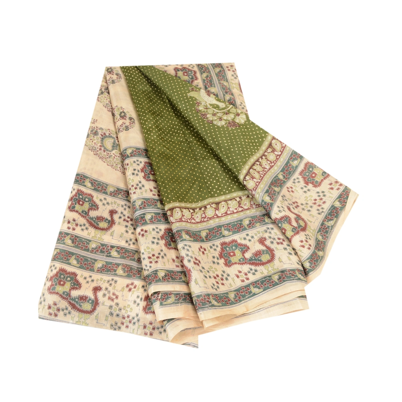 Sanskriti Vintage Green Indian Sarees Pure Silk Printed Sari Soft Craft Fabric, PR-59318-Green-Printed Floral Design-Pure Silk-7