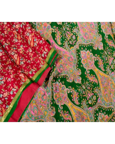 Sanskriti Vintage Red Sarees 100% Pure Silk Woven Printed Sari 5Yd Craft Fabric, PR-59334-Red-Printed Floral Design-Pure Silk-1