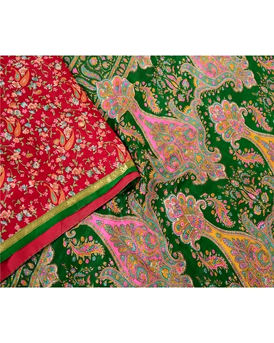 Sanskriti Vintage Red Sarees 100% Pure Silk Woven Printed Sari 5Yd Craft Fabric, PR-59334-Red-Printed Floral Design-Pure Silk-2