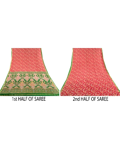 Sanskriti Vintage Red Sarees 100% Pure Silk Woven Printed Sari 5Yd Craft Fabric, PR-59334-Red-Printed Floral Design-Pure Silk-4