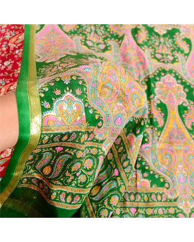 Sanskriti Vintage Red Sarees 100% Pure Silk Woven Printed Sari 5Yd Craft Fabric, PR-59334-Red-Printed Floral Design-Pure Silk-5