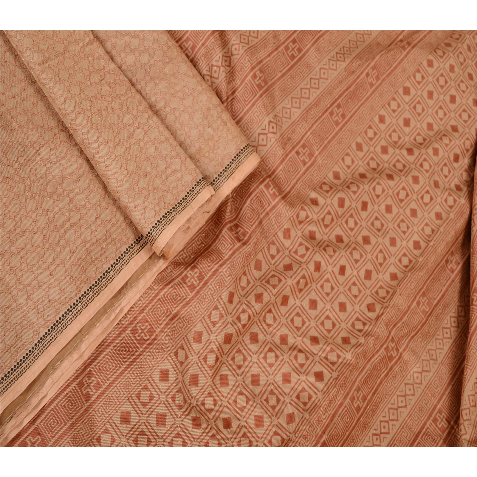 Sanskriti Vintage Brown Sarees Pure Silk Printed Sari Floral 5Yd Craft Fabric, PR-59341-Brown-Printed Floral Design-Pure Silk-2