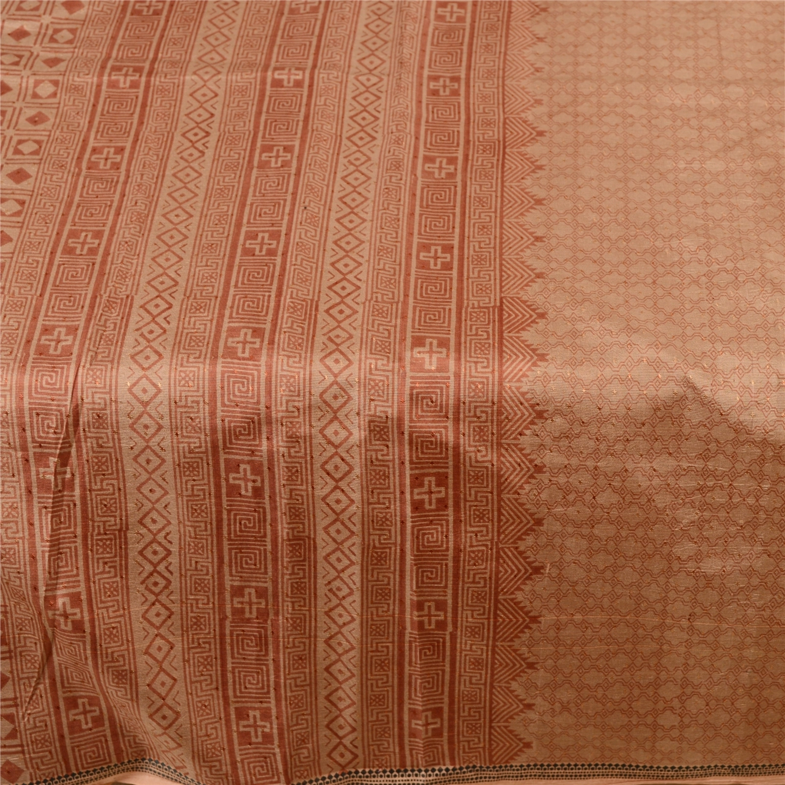 Sanskriti Vintage Brown Sarees Pure Silk Printed Sari Floral 5Yd Craft Fabric, PR-59341-Brown-Printed Floral Design-Pure Silk-4