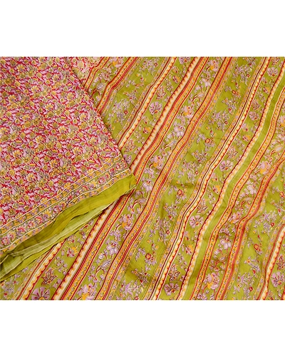 Sanskriti Vintage Red Indian Sarees Printed Pure Silk Sari Floral Craft Fabric, PR-59365-Red-Printed Floral Design-Pure Silk-2