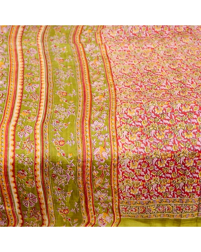 Sanskriti Vintage Red Indian Sarees Printed Pure Silk Sari Floral Craft Fabric, PR-59365-Red-Printed Floral Design-Pure Silk-3