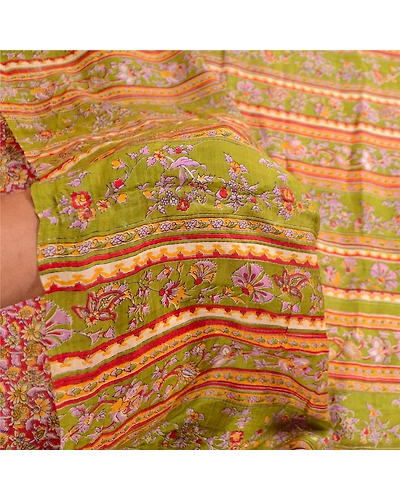 Sanskriti Vintage Red Indian Sarees Printed Pure Silk Sari Floral Craft Fabric, PR-59365-Red-Printed Floral Design-Pure Silk-5
