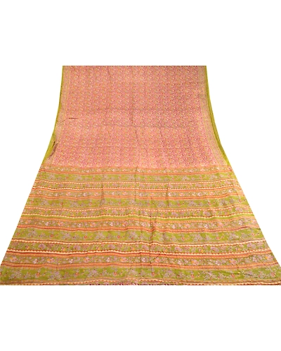 Sanskriti Vintage Red Indian Sarees Printed Pure Silk Sari Floral Craft Fabric, PR-59365-Red-Printed Floral Design-Pure Silk-7