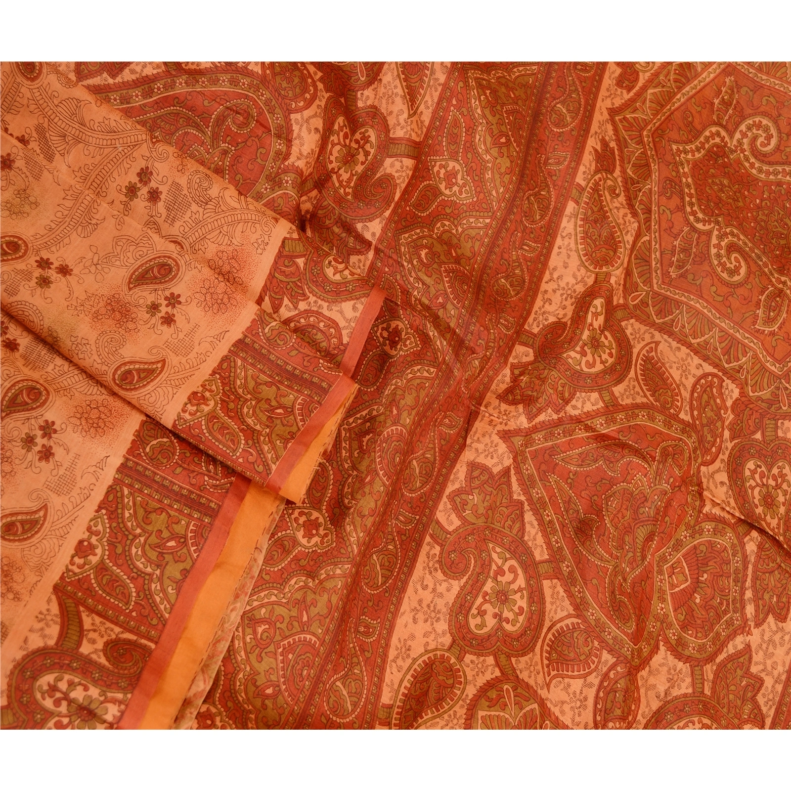 Sanskriti Vintage Peach Indian Sarees Printed Pure Silk Sari Soft Craft Fabric, PR-59370-Peach-Printed Floral Design-Pure Silk-1